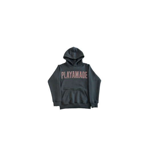 Two-Tone Playamade Rhinestone Hoodie (Red & Silver)
